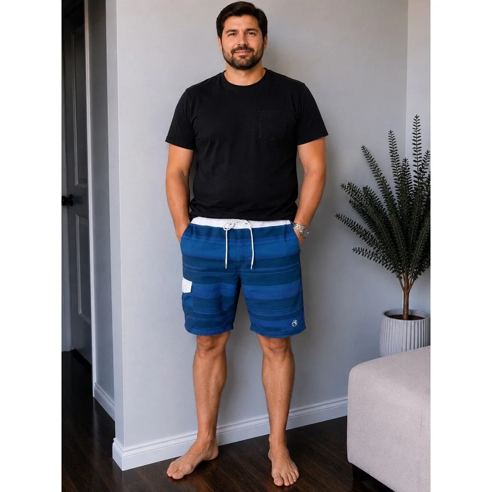Ocean Current Mens Blue Striped Board Shorts Cargo Pocket Swim Trunks Size 38